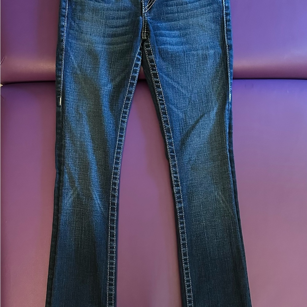 Blue Flare Wide Leg Jeans with Rich Indigo Wash by True Religion